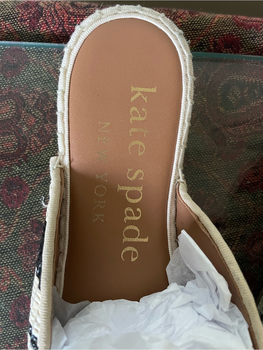 kate spade Black & Cream Striped Woven Mules 8.5 - Picture 3 of 4